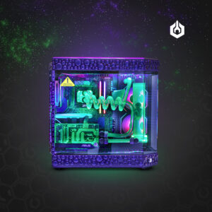 Alien Reactor Custom PC Case with green liquid cooling system